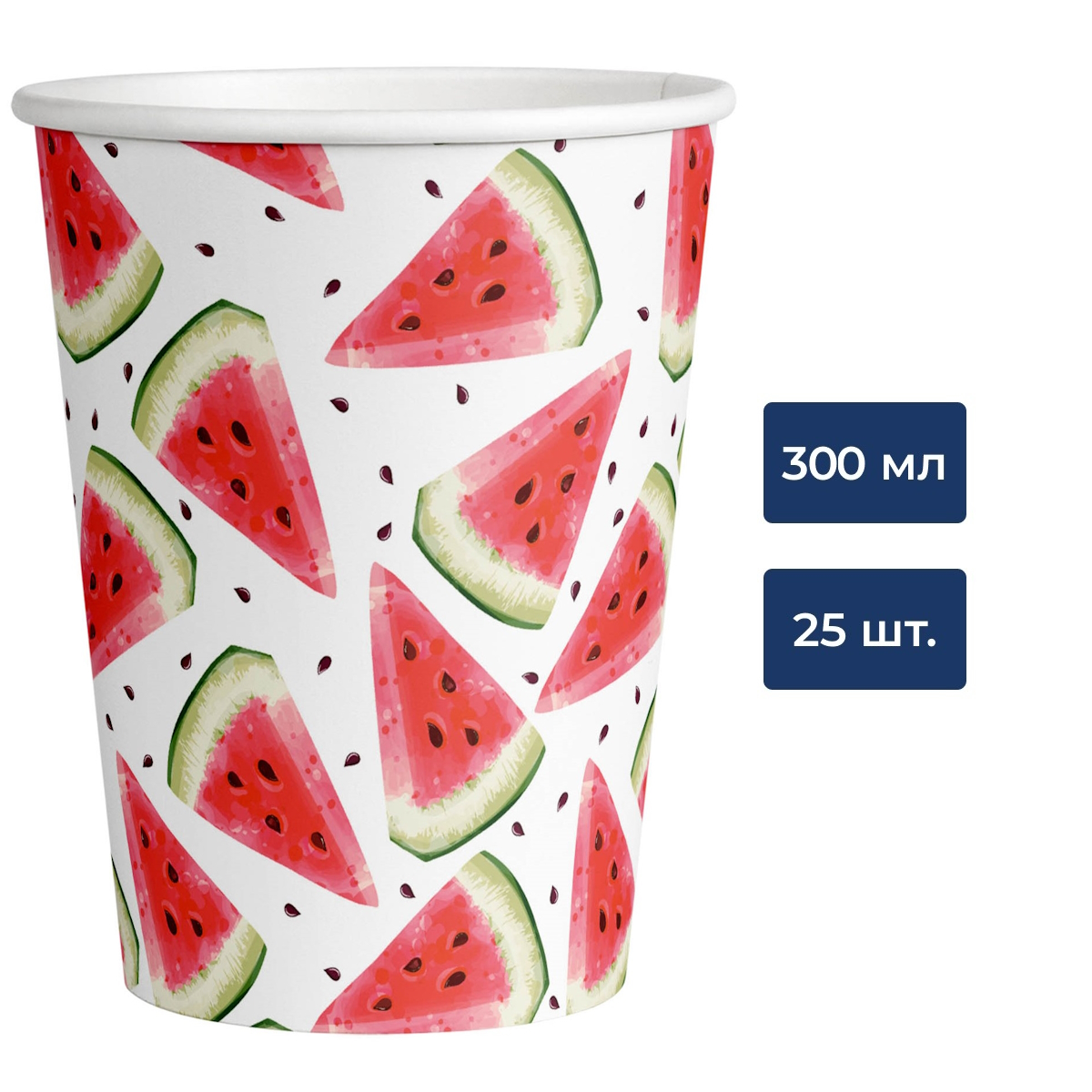Fine Life Стакан бумажный арбузы 1 слой 25шт, 300мл