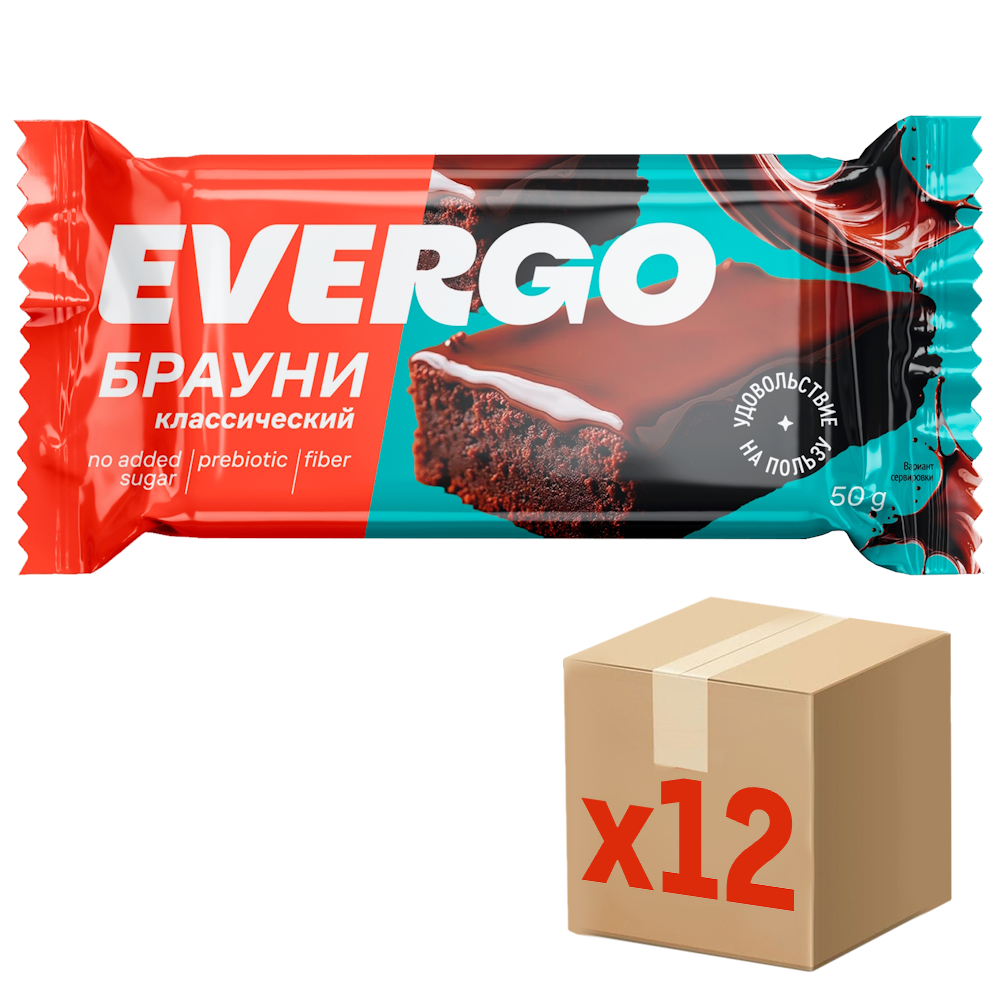 Пирожное протеиновое Evergo брауни классический, 50г x 12 шт