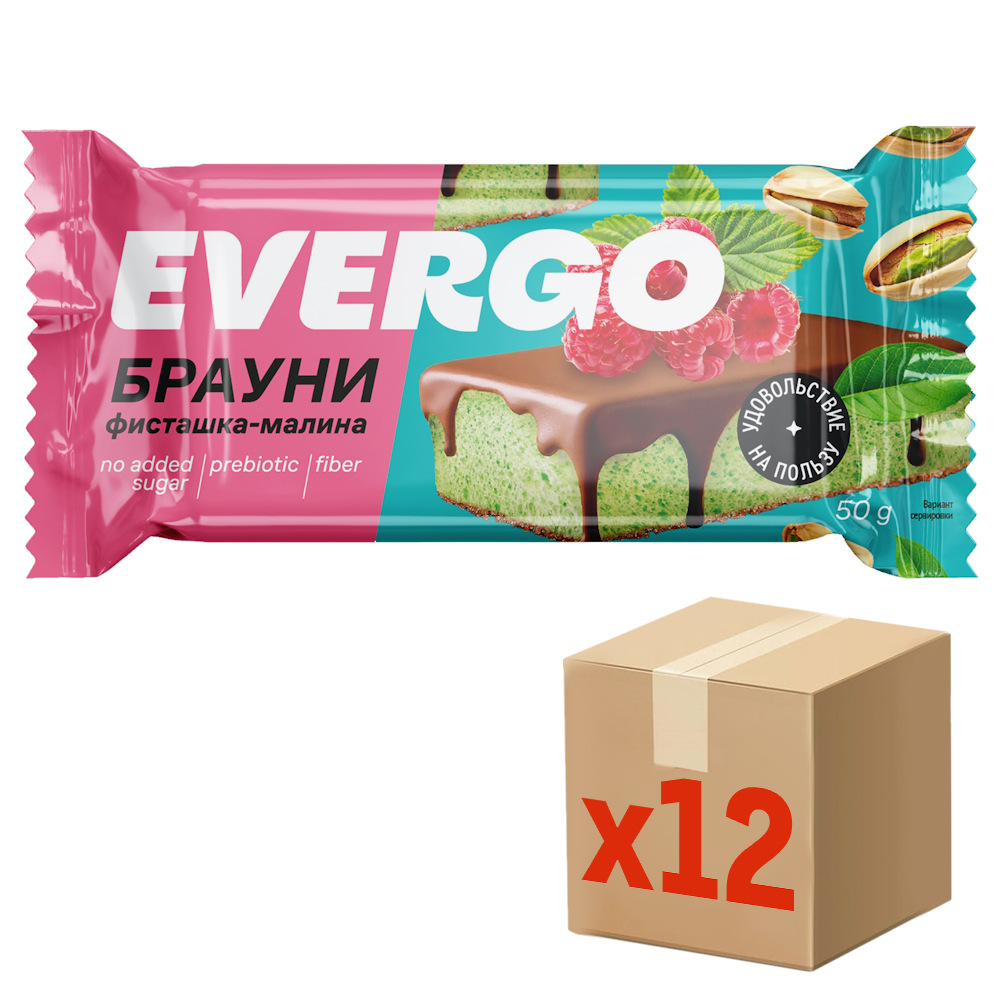 Пирожное протеиновое Evergo брауни фисташка и малина, 50г x 12 шт