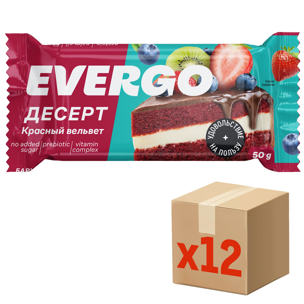 Десерт протеиновый Evergo Красный вельвет, 50г x 12 шт