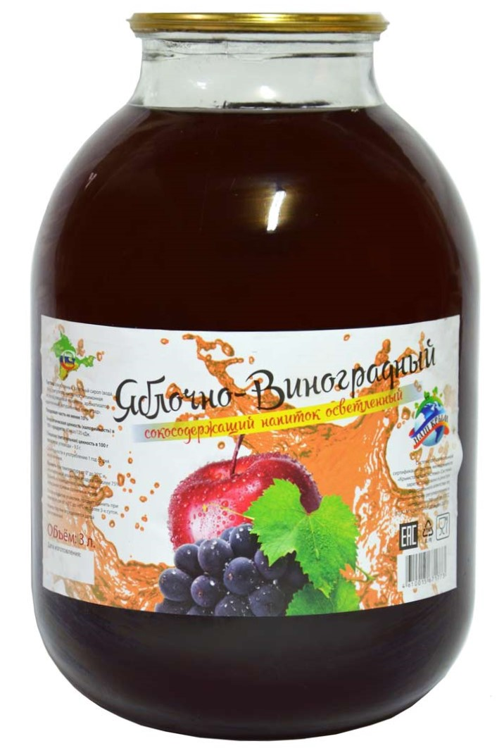 Напиток сокосодержащий Наш Крым яблоко и виноград, 3л