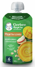 Пюре фруктово-зерновое детское Gerber яблоко, манго и овсяная каша, 110г