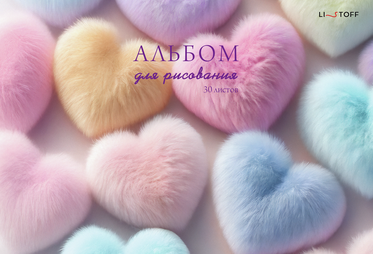 Альбом для рисования Listoff Soft Hearts F4, 30л