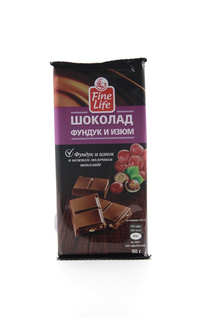 Шоколад молочный FINE LIFE орех/изюм, 90г