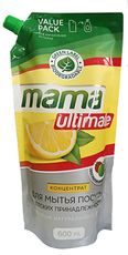 Концентрат для мытья посуды и детских принадлежностей Mama Ultimate с ароматом лимона сменный блок, 600мл