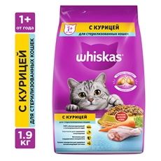 Корм сухой Whiskas Вкусные подушечки для стерилизованных кошек с курицей, 1.9кг