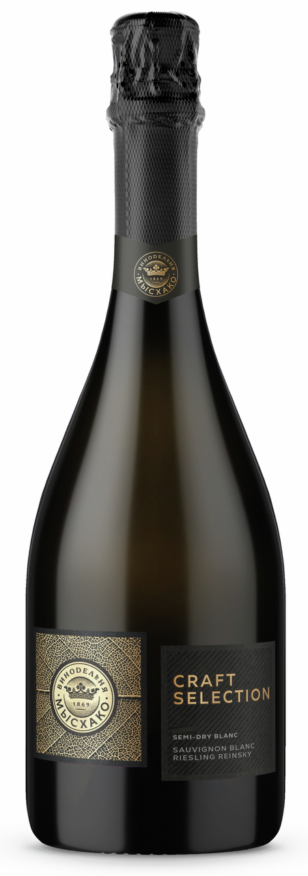 Вино игристое Мысхако Крафт Совиньон Блан и Рислинг Рейнский белое полусухое, 0.75л