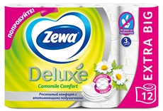 Туалетная бумага Zewa Deluxe Ромашка 3-слойная, 12 рулонов