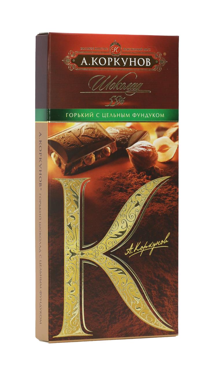 Горький шоколад с цельным фундуком А.КОРКУНОВ 90 г