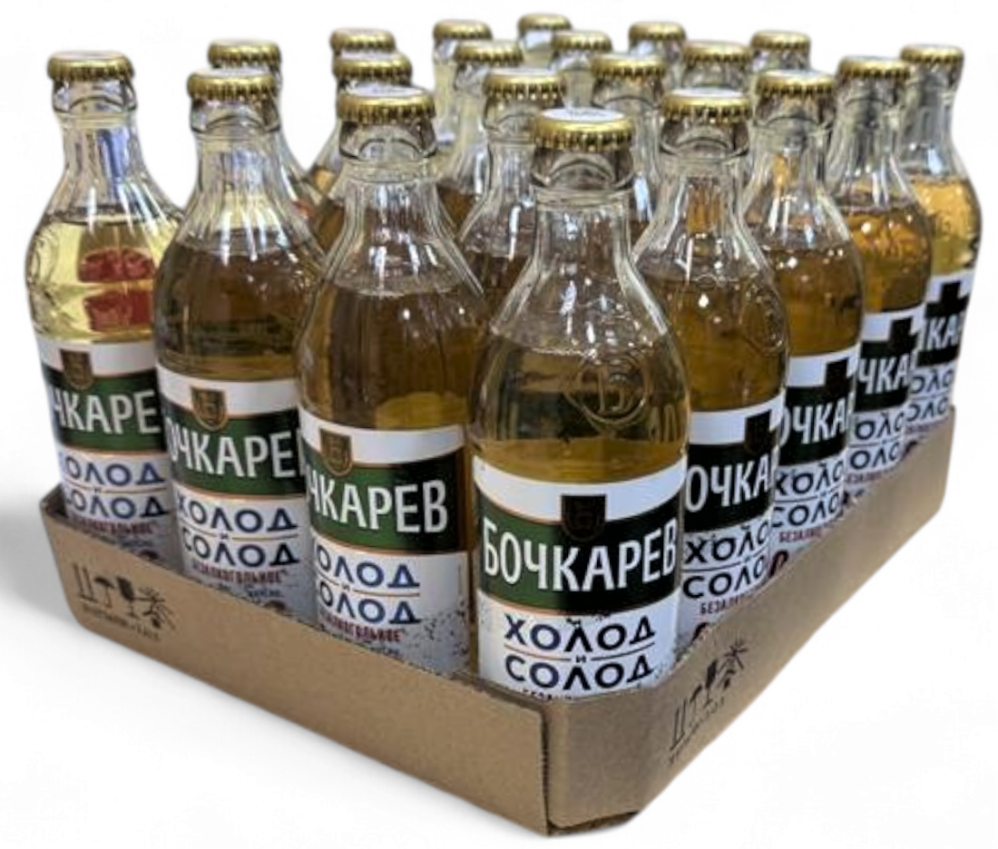 Изображение товара Пиво Бочкарев Холод и солод безалкогольное, 0.43л x 20 шт