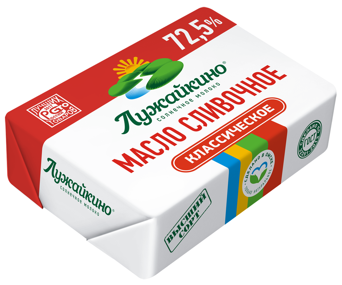 Масло сливочное Лужайкино Классическое ГОСТ 72.5%, 180г
