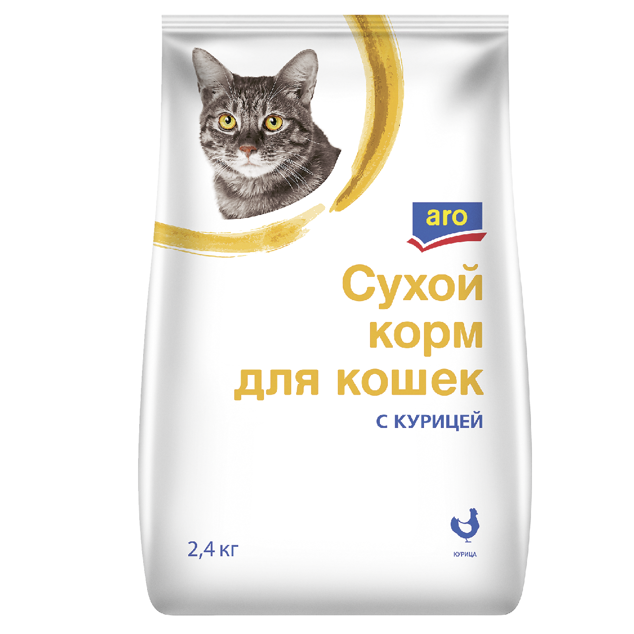 aro Корм сухой для кошек с курицей, 2.4кг купить с доставкой на дом, цены в  интернет-магазине