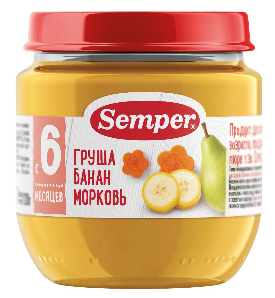 Изображение товара Пюре детское Semper груша, банан и морковь, 120г