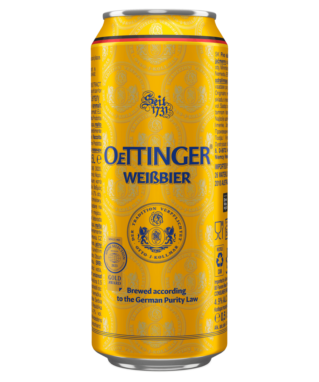 Пиво Oettinger Weiss пшеничное светлое нефильтрованное, 0.5л