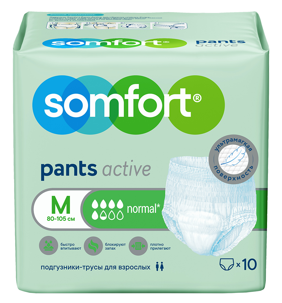 Подгузники-трусы для взрослых Somfort Normal M, 10шт