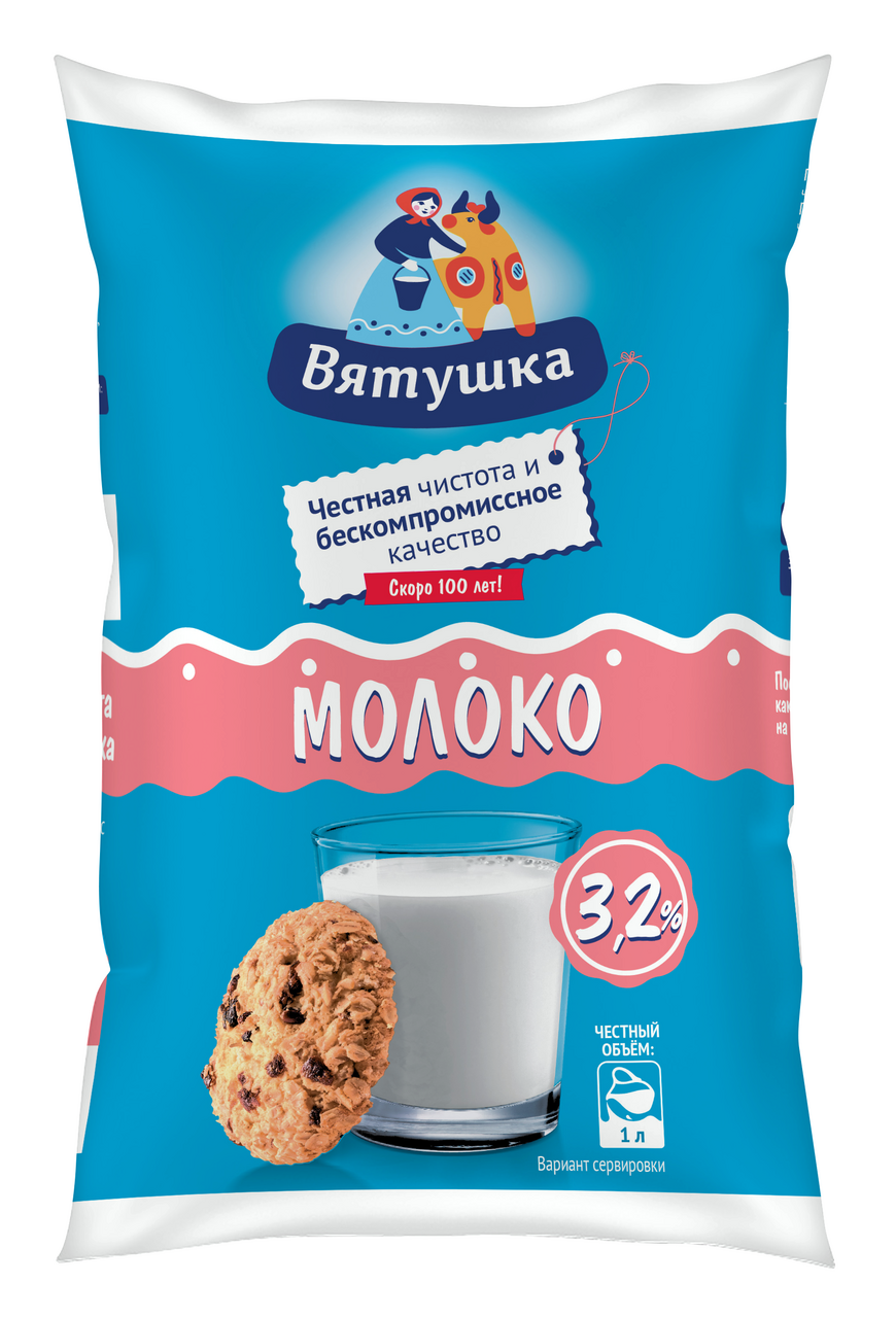 Молоко Вятушка пастеризованное 3.2%, 1л