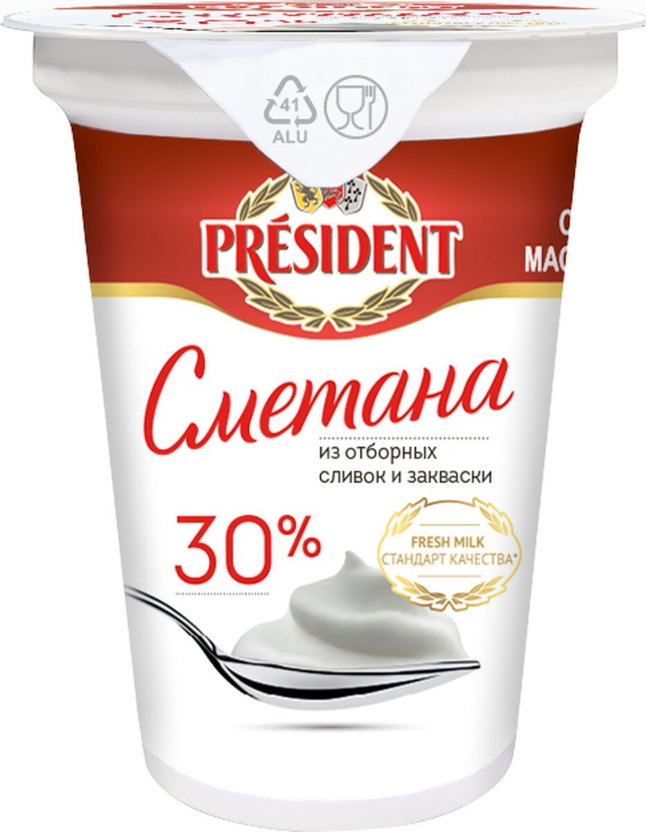 Сметана President 30%, 350г
