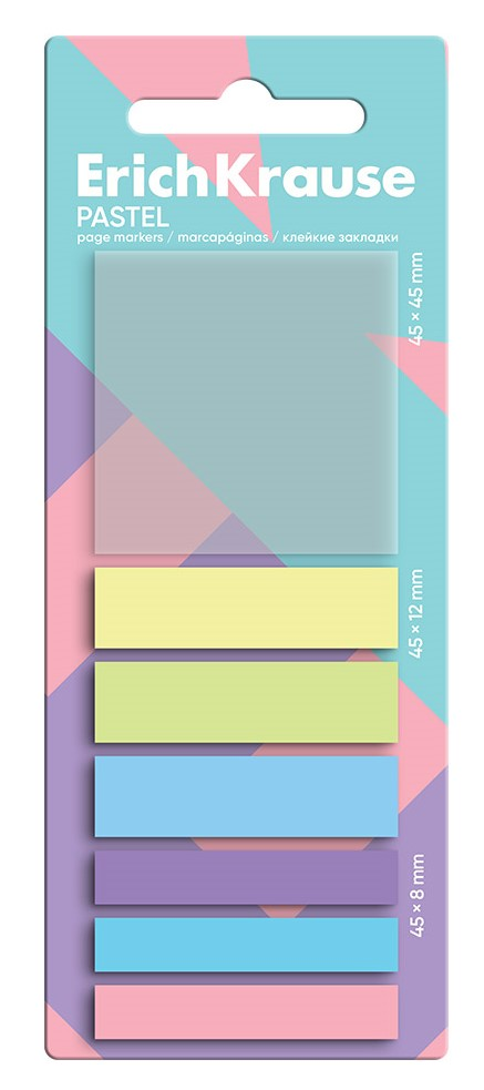 ЗАКЛАДКИ КЛЕЙКИЕ PASTEL 7ЦВ 45X45ММ 45X12ММ 140Л ERICHKRAUSE