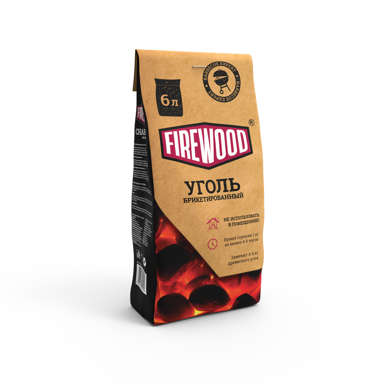  в брикетах Firewood древесный 6л, 1.8кг  с доставкой на дом .