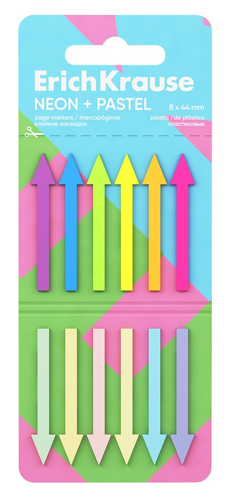 ЗАКЛАДКИ КЛЕЙКИЕ NEON+PASTEL 12ЦВ 8X44ММ 120Л ERICHKRAUSE