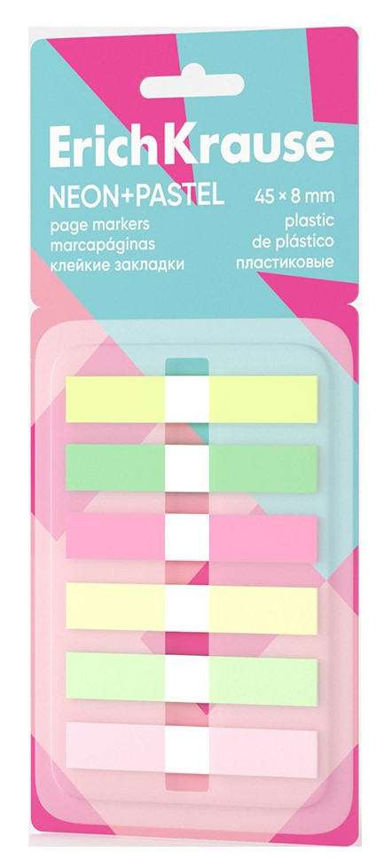 ЗАКЛАДКИ КЛЕЙКИЕ NEON+PASTEL 6ЦВ 45Х8ММ 120Л ERICHKRAUSE