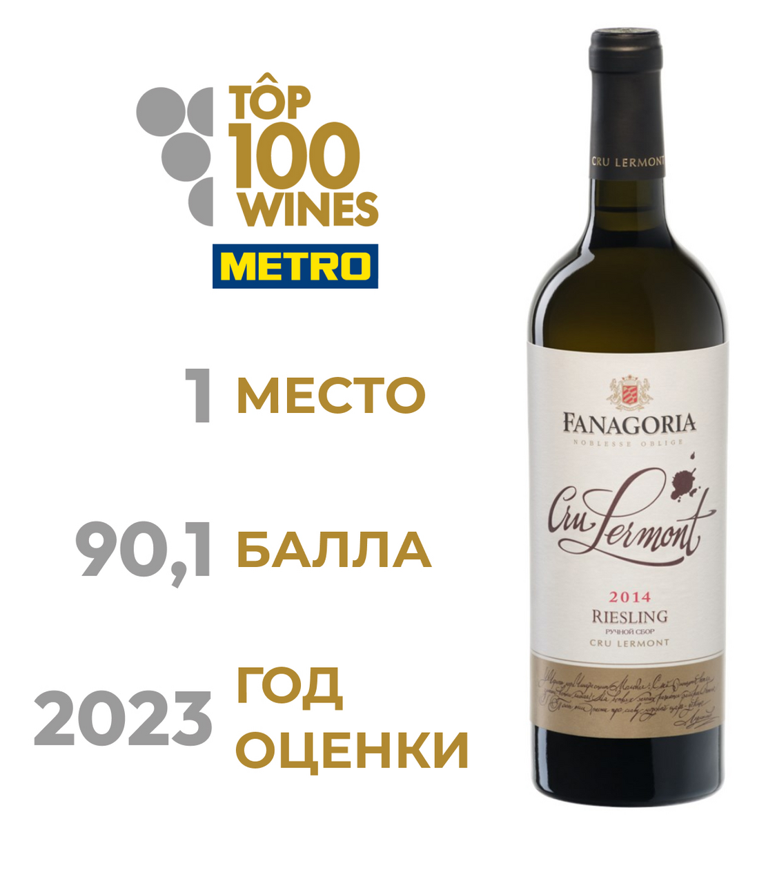 Вино Fanagoria Cru Lermont Рислинг белое сухое, 0.75л купить по выгодной  цене, самовывоз алкоголя из магазина в Омске