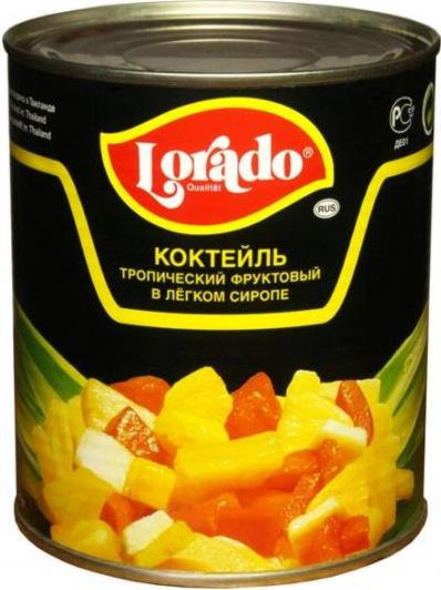 Коктейль фруктовый Lorado Тропический в легком сиропе, 850г