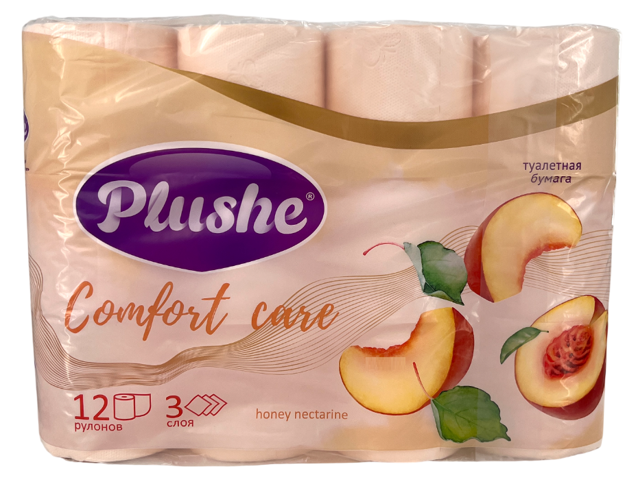 Туалетная бумага Plushe Comfort Care медовый нектарин 3-слойная 12 рулонов