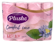 Туалетная бумага Plushe Comfort Care водная лилия 3-слойная 12 рулонов