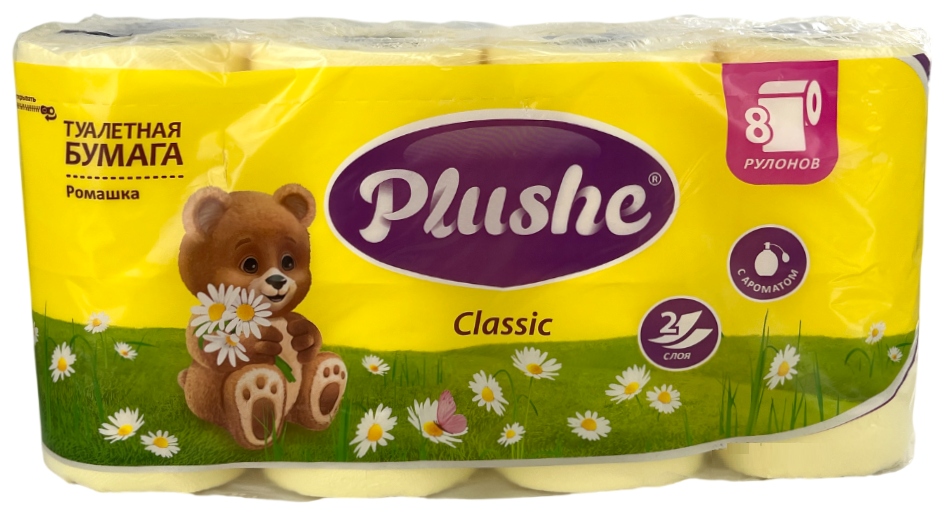Туалетная бумага Plushe Classic ромашка 2-слойная 8 рулонов