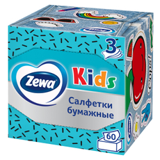 Салфетки бумажные Zewa Kids 3-слойные в коробке, 60 листов