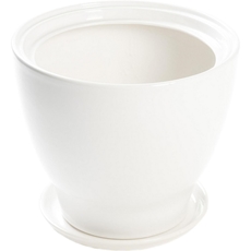 Горшок с поддоном Керамика-Фарфор керамический круглый белый, 19 х 18 х 18см