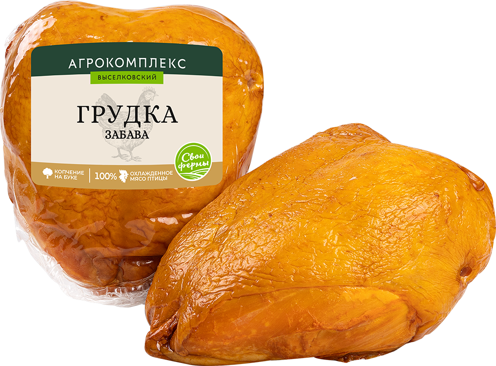 Грудка цыпленка-бройлера Агрокомплекс Забава копчено-вареная, ~1кг