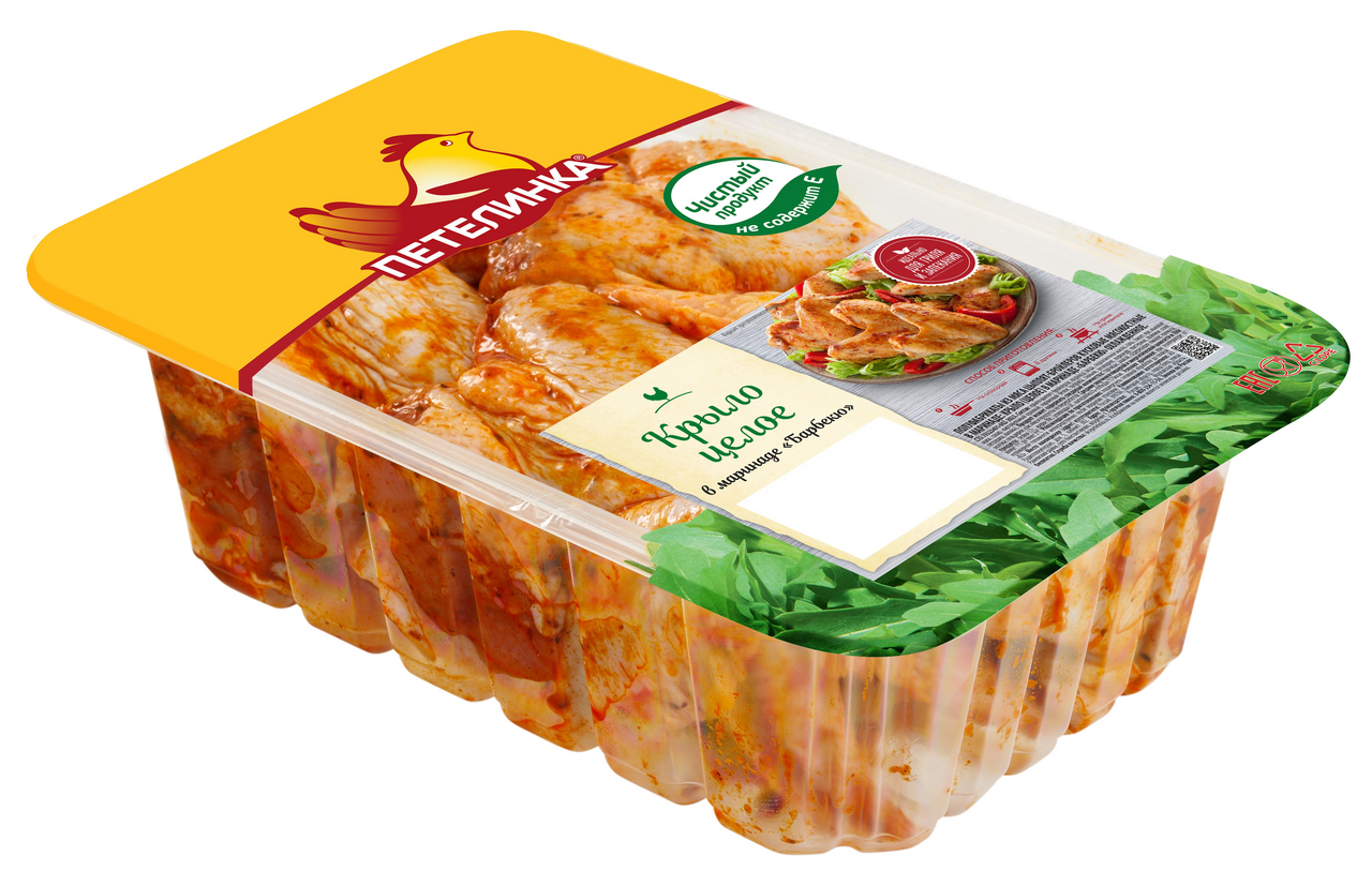 Крыло цыпленка-бройлера Петелинка целое в маринаде барбекю охлажденное, ~900г