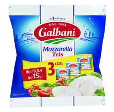 Сыр Galbani Моцарелла Tris мягкий 45%, 375г