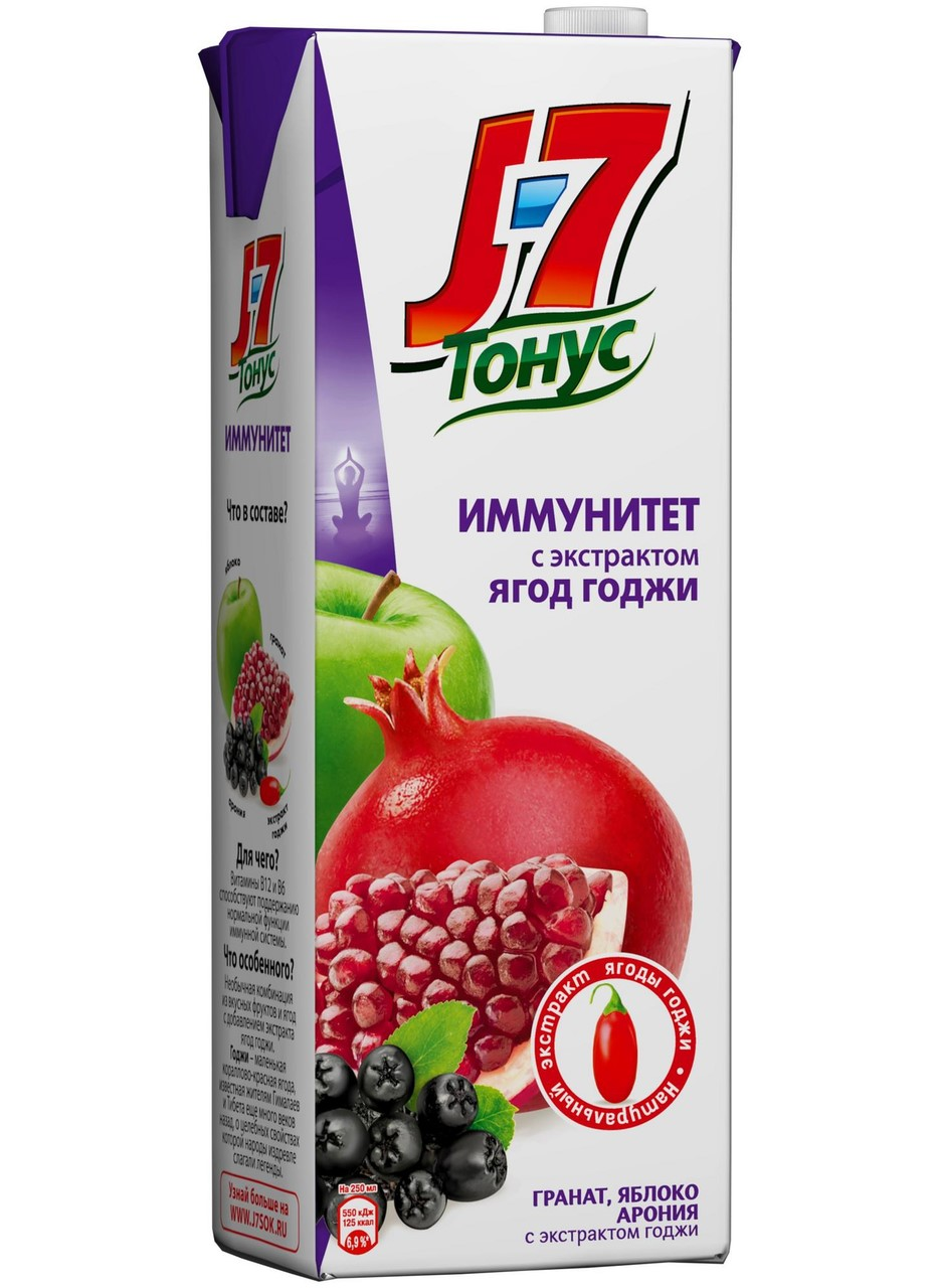 Нектар J7 Тонус Суперфрукты Гранат, яблоко и арония с экстрактом ягод годжи, 1,45 л