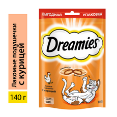 Лакомство Dreamies Лакомые подушечки для взрослых кошек с курицей, 140г