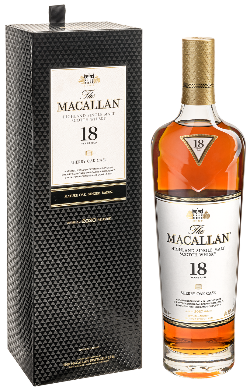 Виски шотландский Macallan Sherry Oak 18 лет в подарочной упаковке, 0.7л  купить по выгодной цене, самовывоз алкоголя из магазина в Москве