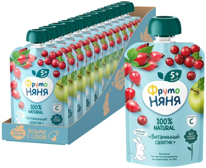 Изображение товара Пюре фруктовое детское ФрутоНяня Витаминный салатик 90г х 12 шт