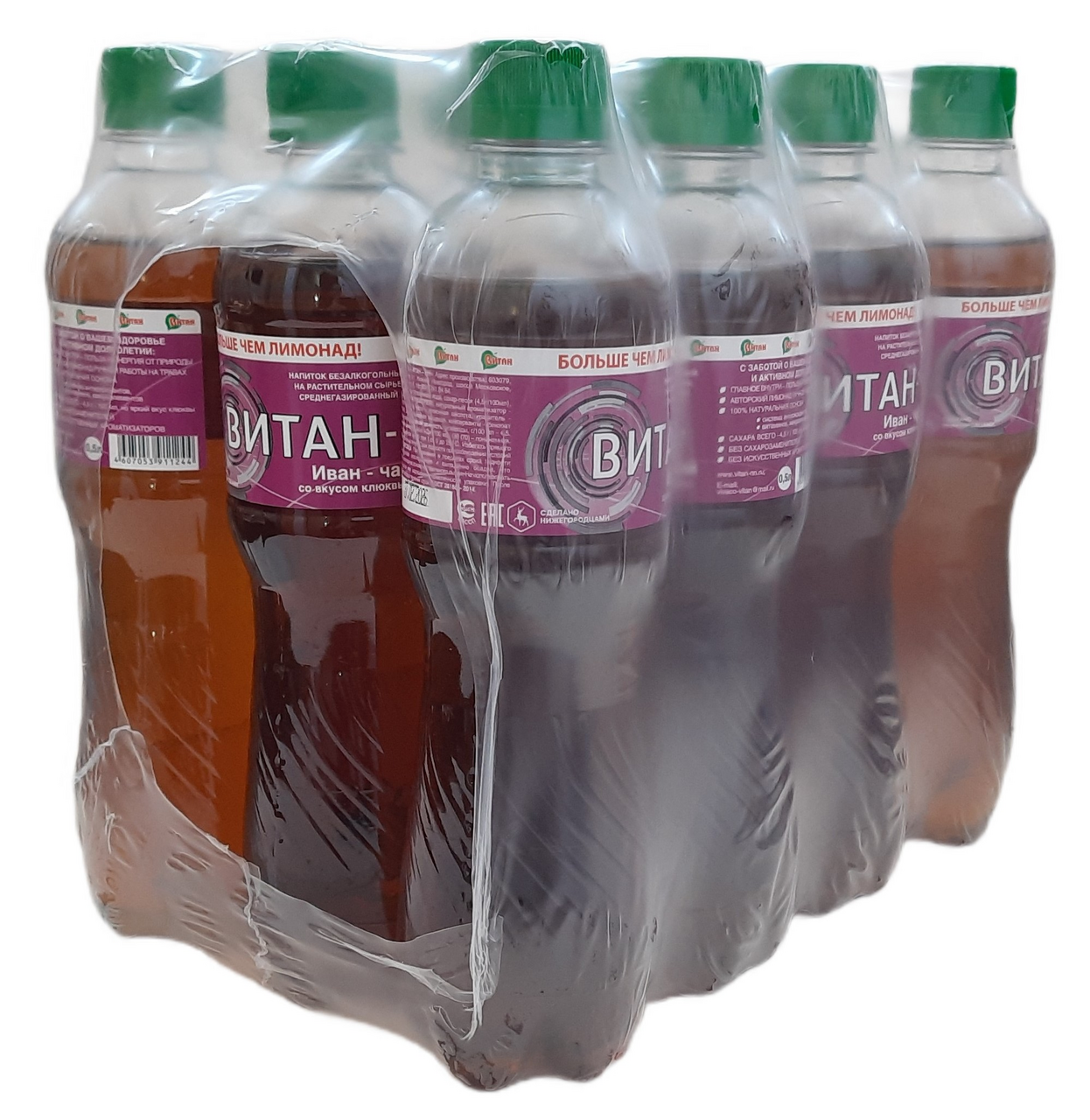 Напиток Витан Иван-чай с клюквой газированный, 500мл x 12 шт