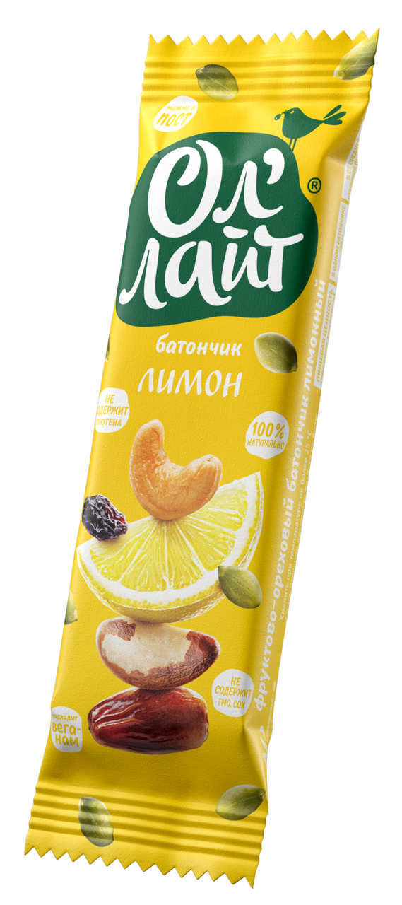 Изображение товара Батончик Ол'Лайт фруктово-ореховый лимон, 30г Изображение товара Батончик Ол'Лайт фруктово-ореховый лимон, 30г