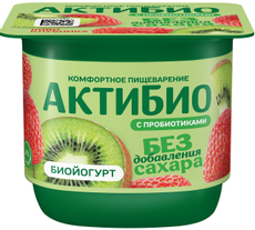 Йогурт Актибио киви и клубника безлактозный без сахара 3%, 130г