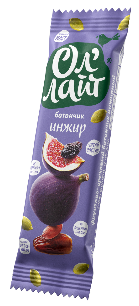 Изображение товара Батончик Ол'Лайт фруктово-ореховый инжир, 30г Изображение товара Батончик Ол'Лайт фруктово-ореховый инжир, 30г