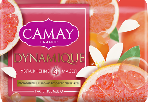 Изображение товара Мыло туалетное Camay Dynamique с ароматом розового грейпфрута, 85г