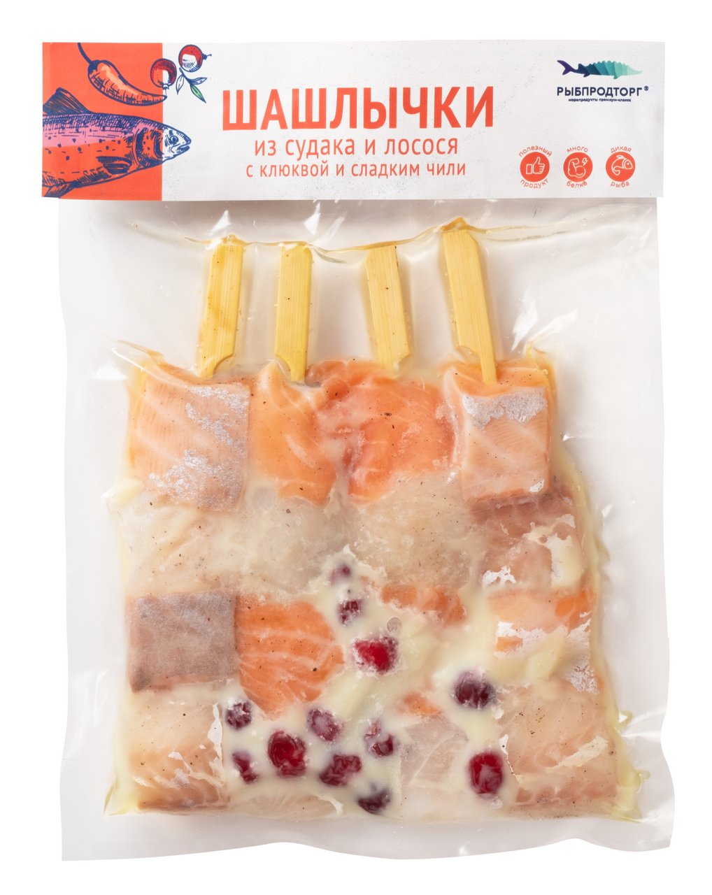 Шашлык Рыбпродторг судак и лосось с клюквой и чили замороженный, 370г