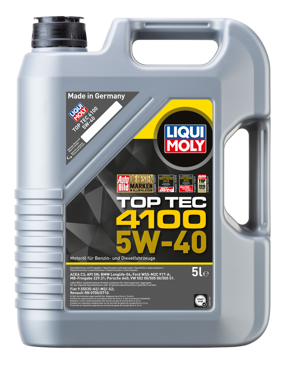 Масло моторное синтетическое Liqui Moly Top Tec 4100 5W-40, 5л купить с  доставкой на дом, цены в интернет-магазине