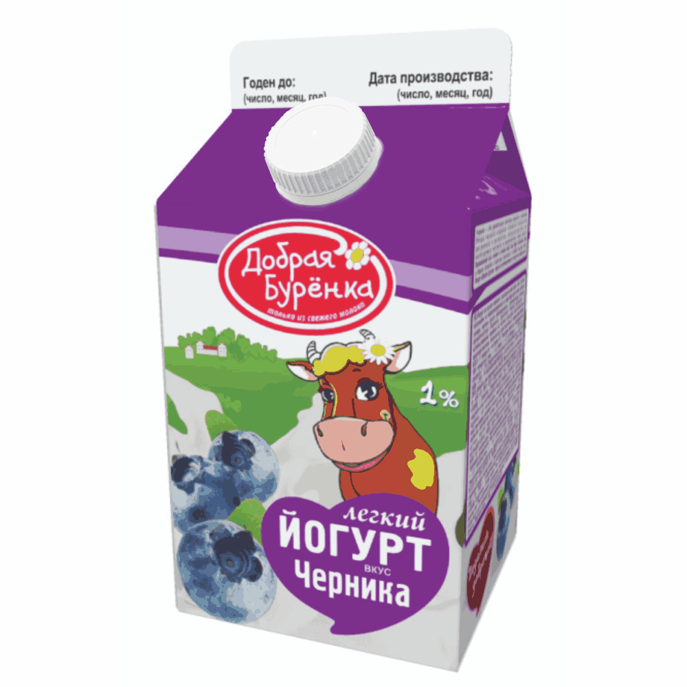 Йогурт питьевой Добрая буренка черника 1%, 450г