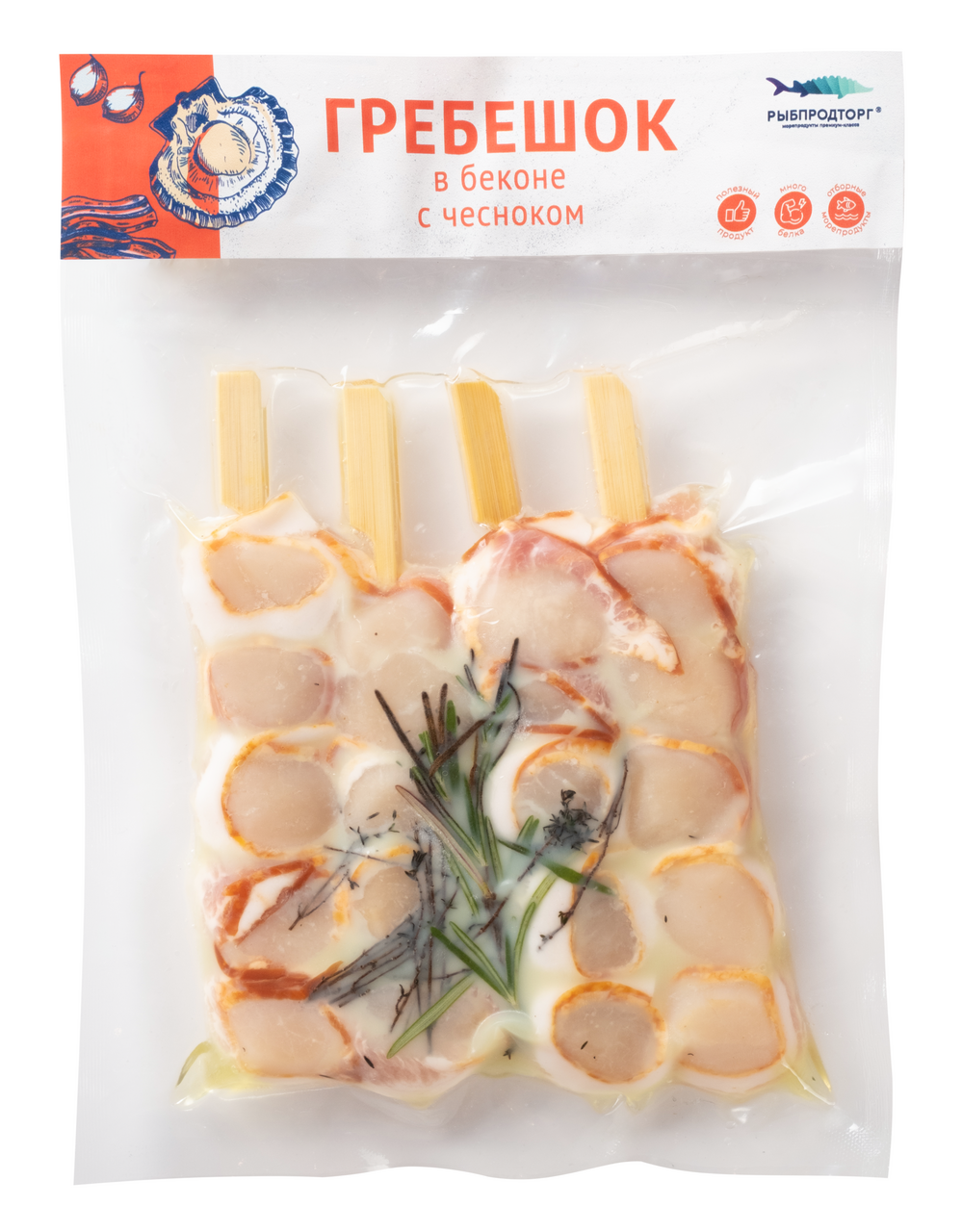 Гребешок Рыбпродторг в беконе с чесноком замороженный, 340г