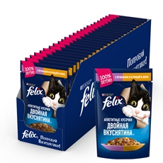 Корм влажный Felix Двойная вкуснятина Аппетитные кусочки в желе для взрослых кошек с ягненком и курицей, 85г x 26 шт