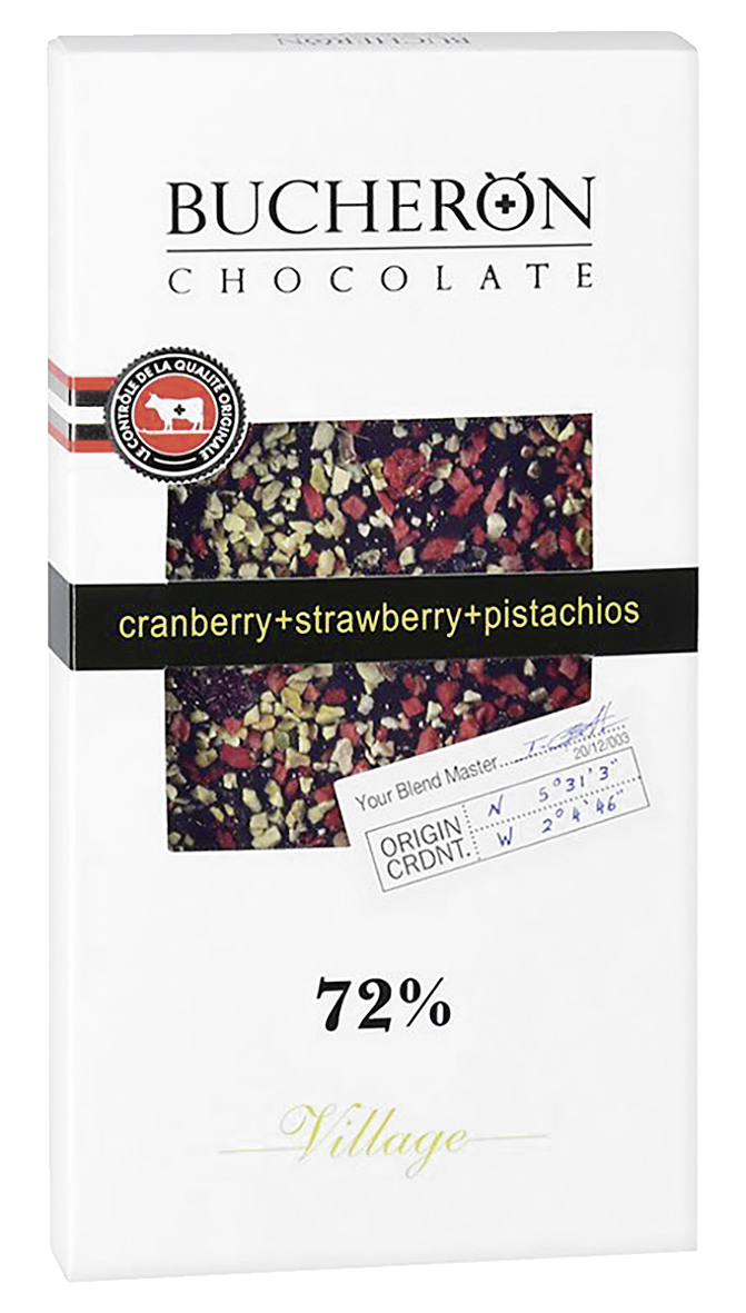 ШоколадBucheronгорькийсклюквой,клубникойифисташками72%какао,100г